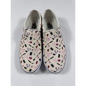 Vans Slip On Shoes Women's Size 10 Cream Lipstick Cherry Print